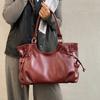Large Capacity PU Tote Bag Women Fashion Shoulder Bag With Drawstring Detail Soft Texture Handbag Everyday Use