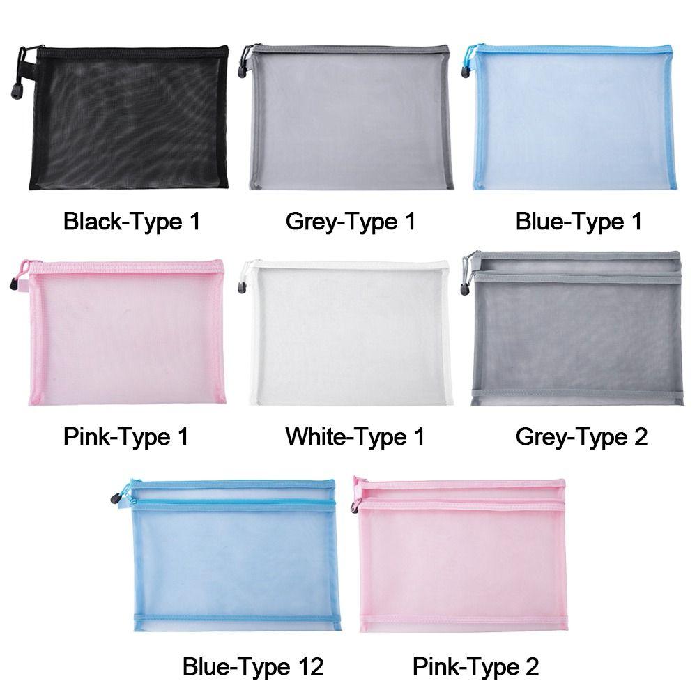 Paper Organizer Zipper Pencil Case Large Capacity Transparent Mesh File Folder Double Pocket