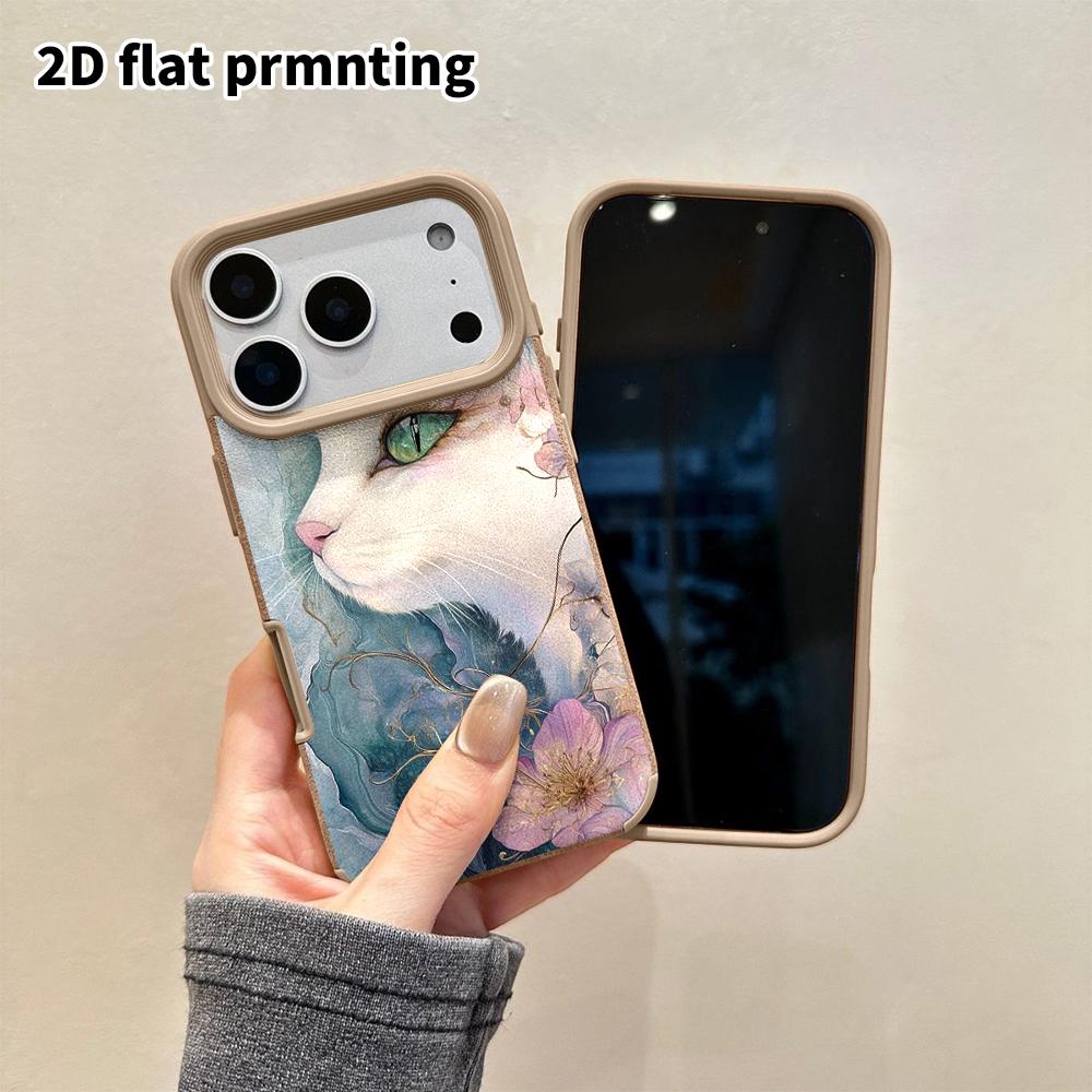 Phone Case: 2D flat lambskin suitable for iPhone 18, 17, 16, 15, 14, 13 Pro protective cases, floral lynx, Christmas and Halloween gifts