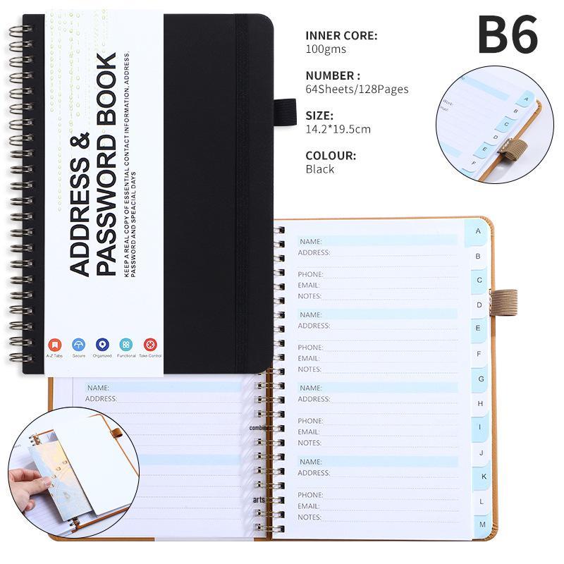 A6 Password Coil Notebook with Custom Letter Tabs & Logo for Business Meetings