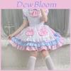 Vestito da cameriera Lolita con gatto rosa tenue per cosplay anime da donna con ricchi accessori