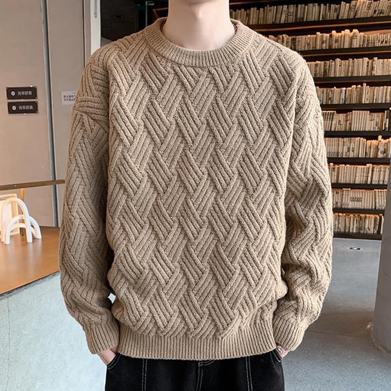 Men's Warm Fashionable Versatile Plus Size Chunky Knit Sweater Soft High Quality Fabric Round Neck Design Loose Casual Sports Long Sleeve Knit Sweater