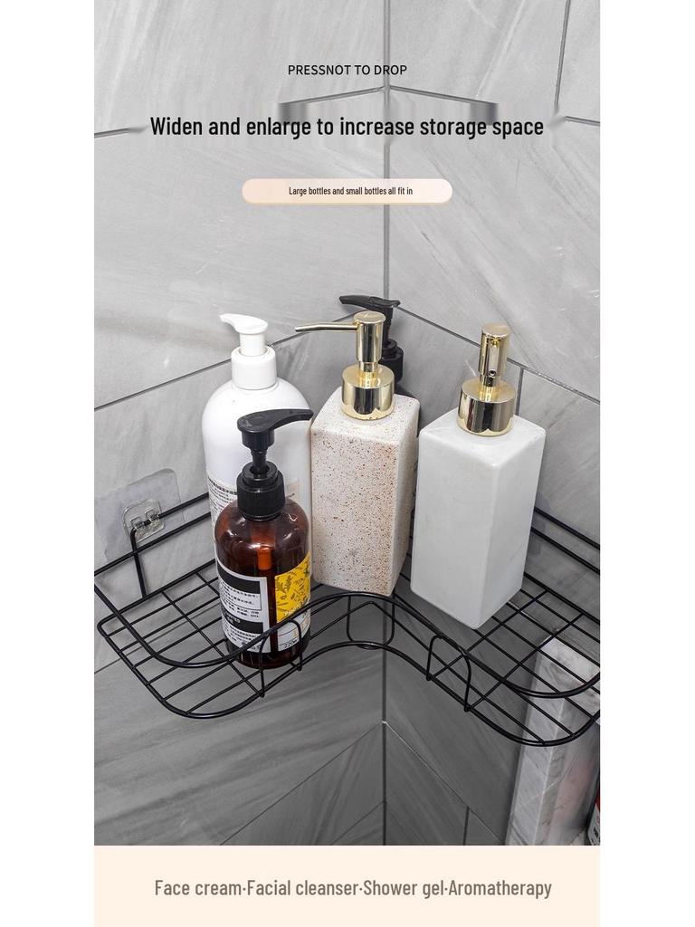 No-Drill Corner Bathroom Storage Shelf - Wall-Mounted Vanity Organizer Rack