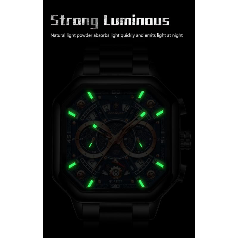 POEDAGAR Luxury Original Men Clock Waterproof Luminous Chronograph Date Man Watch Stainless Steel Quartz Men's Watches