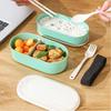 Portable Double Layer Lunch Box with Fork and Spoon Microwave Food Storage Boxes Leakproof High Capacity Dinnerware Set