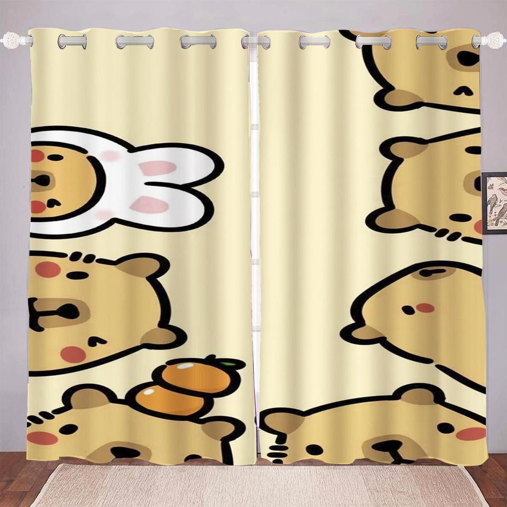 Cartoon Capybara Curtain for Kids Bedroom Polyester Shade Animation Cartoon Room Decorations Multiple Sizes