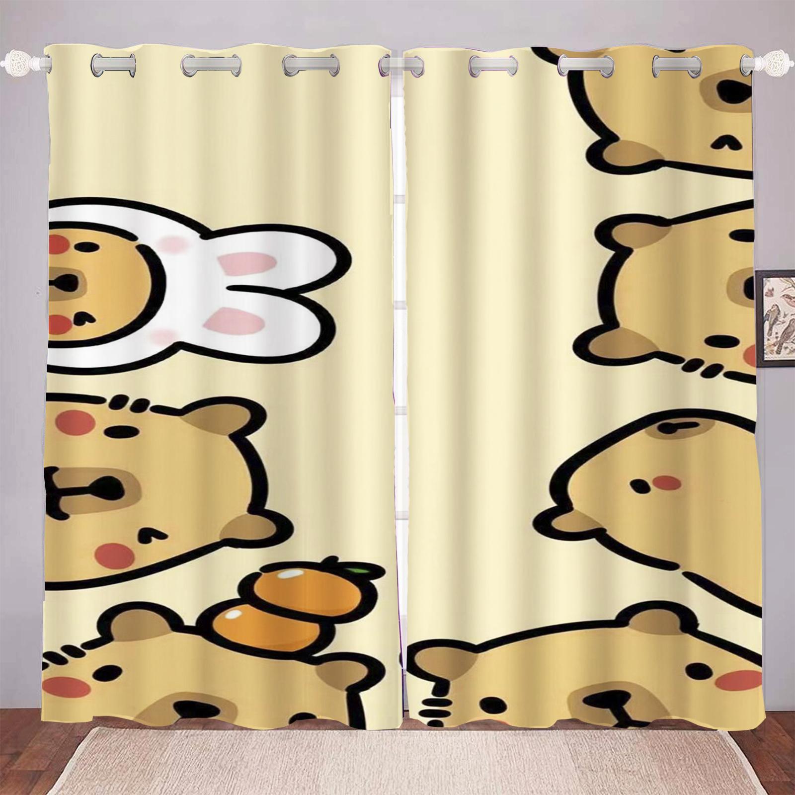 

Capybara Cartoon Curtain Kids Bedroom Polyester Shade Animation Room Decorations Multiple Sizes Made Of Washable Master Ready W100*H130(CM)-Rod Pocket&2PCS