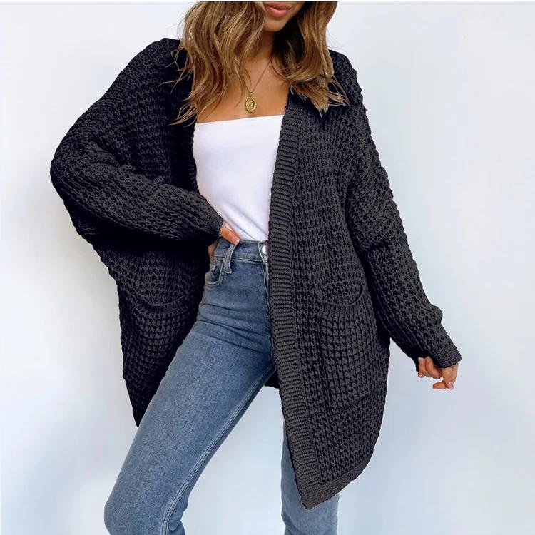 Loose Jumpers Woven Long Sweater Coat Trend Knitted Cardigan Outwear Women Long Sleeve Solid Color Pockets Casual Sweater Coats