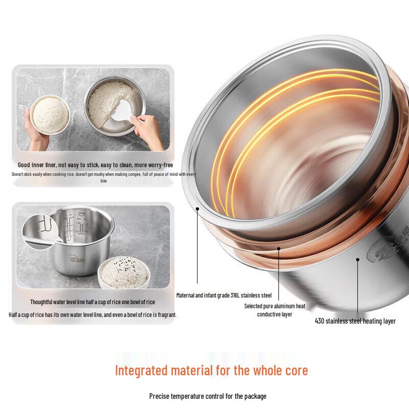 Midea 2L Smart 0-Coating Stainless Steel Rice Cooker CN Plug (adapter Included)