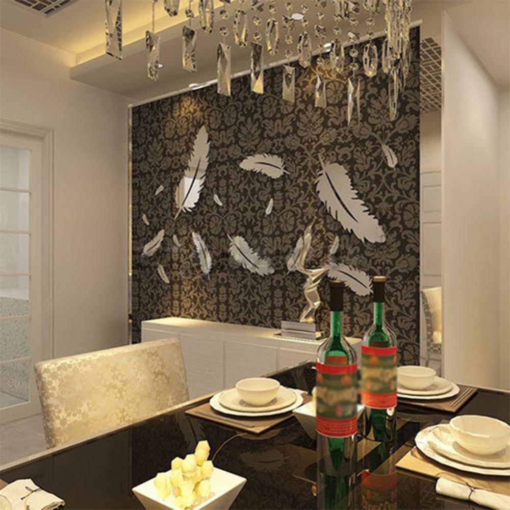 8 Pcs/Set Feather Plume 3D Mirror Wall Sticker For Living Room Art Home Decor Vinyl Decal DIY Acrylic Sticker Mural Wallpaper