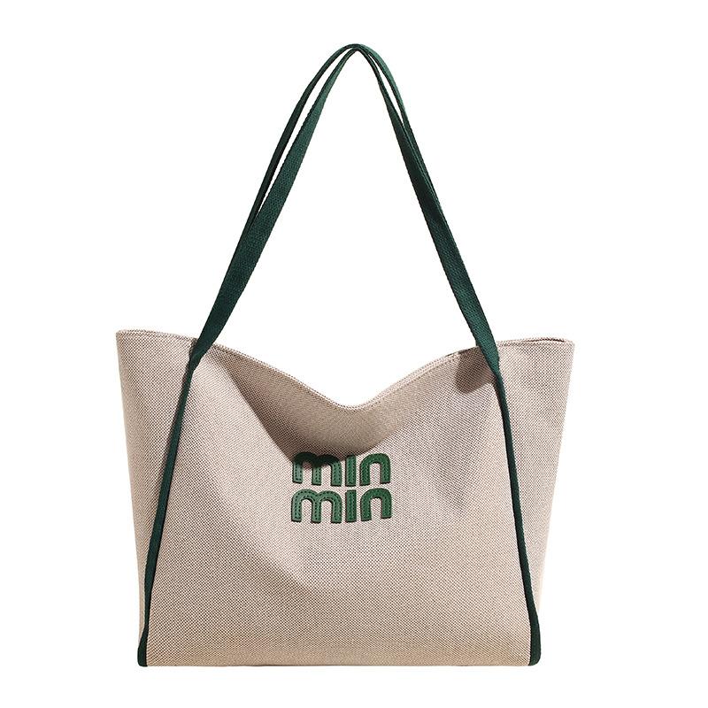 

Canvas bag women s large capacity 2025 new autumn and winter leisure shoulder shopping bag fashion class commuter tote bag зелёный