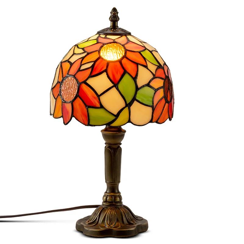 Retro Stained Glass Table Lamp E27 Colorful Art Lampshade Mediterranean Style Baroque Table Light Bedroom Bedside Decor Lighting