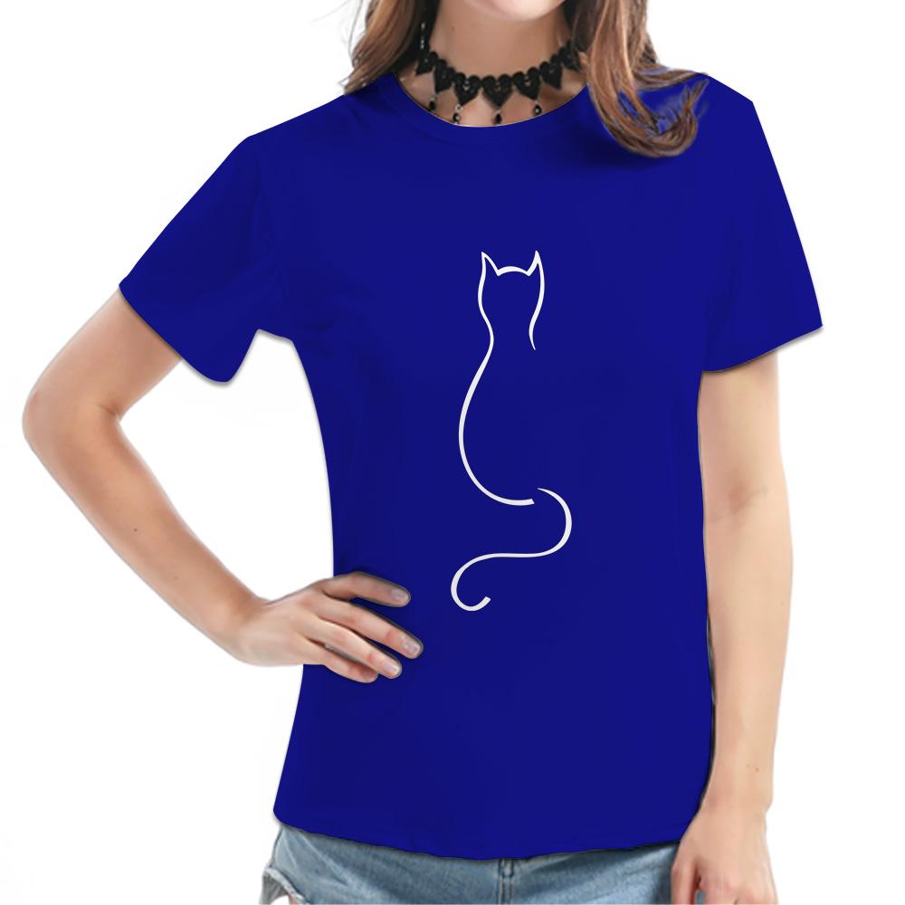 Damen T-Shirt - Minimalistische Katzenlinien-Grafik, Niedliche Lässige Alltagskleidung