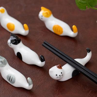 Meow Cat Ceramic Chopstick Rest and Spoon Rest Set of 5, Korean Popular Tableware