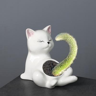 Cute Cat Flower Pot Succulent Plant Pot Ceramic Planter Desk Ornament Home Garden Decoration