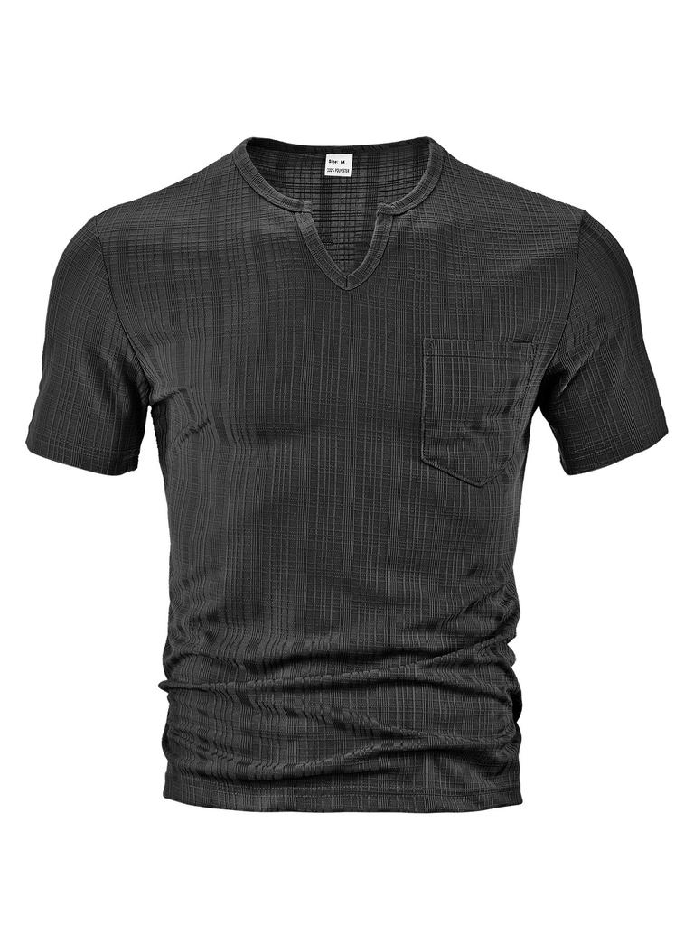 Fashion Year Men's Clothing, European and American Summer New Sports and Leisure Loose Solid Color Full Polyester Imitation Hemp V-neck Men's Short Sl