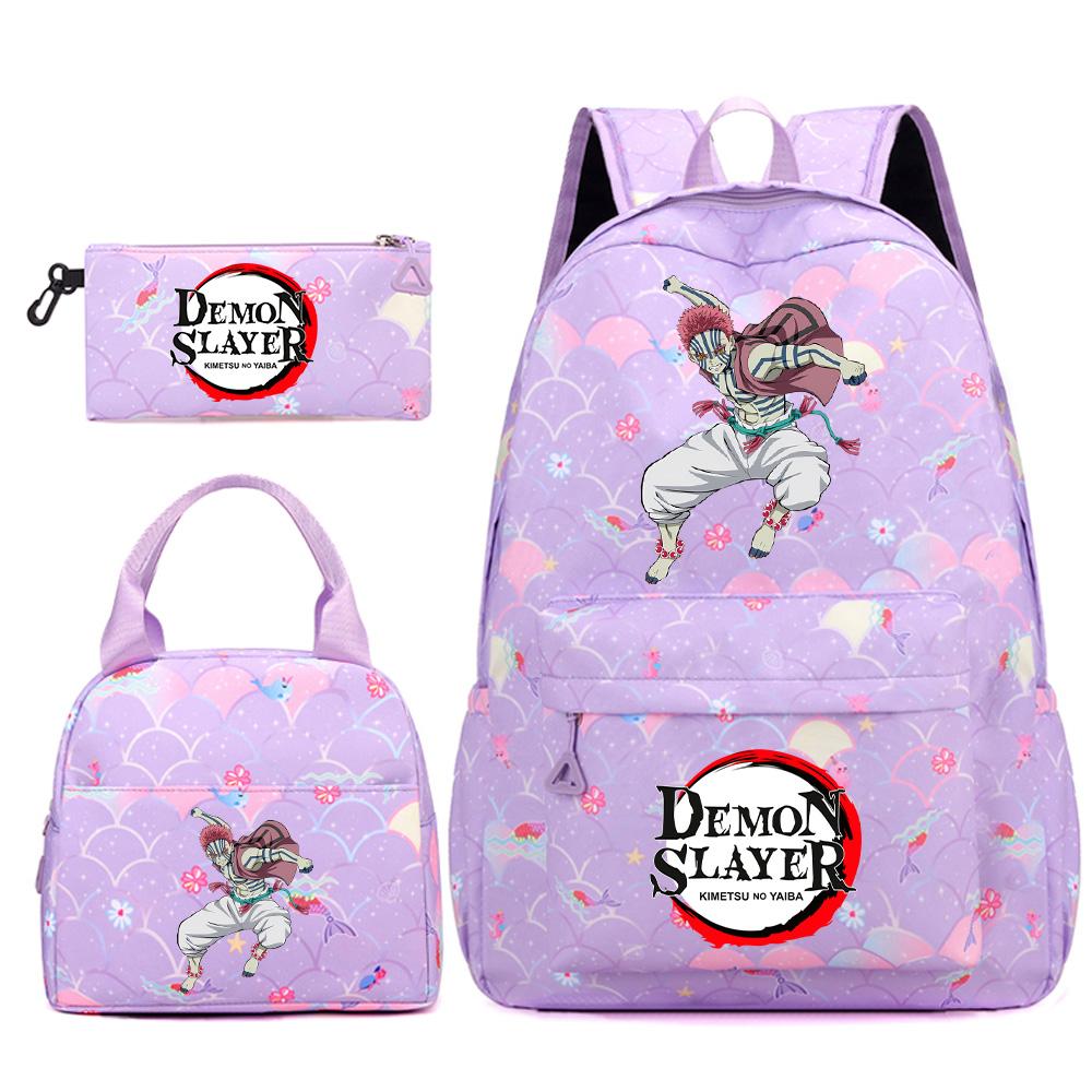 3Pcs/set Anime Demon Slayer Printed Backpack Handbag Pencil Case for Teenger Student Bookbag Women Large Capacity Waterproof Travel Bag Mochila