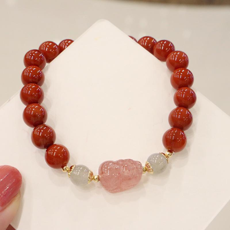8mm Natural Nanhong Bracelet Strawberry Crystal Bangles Women Fashion Jewelry Accessories Gift