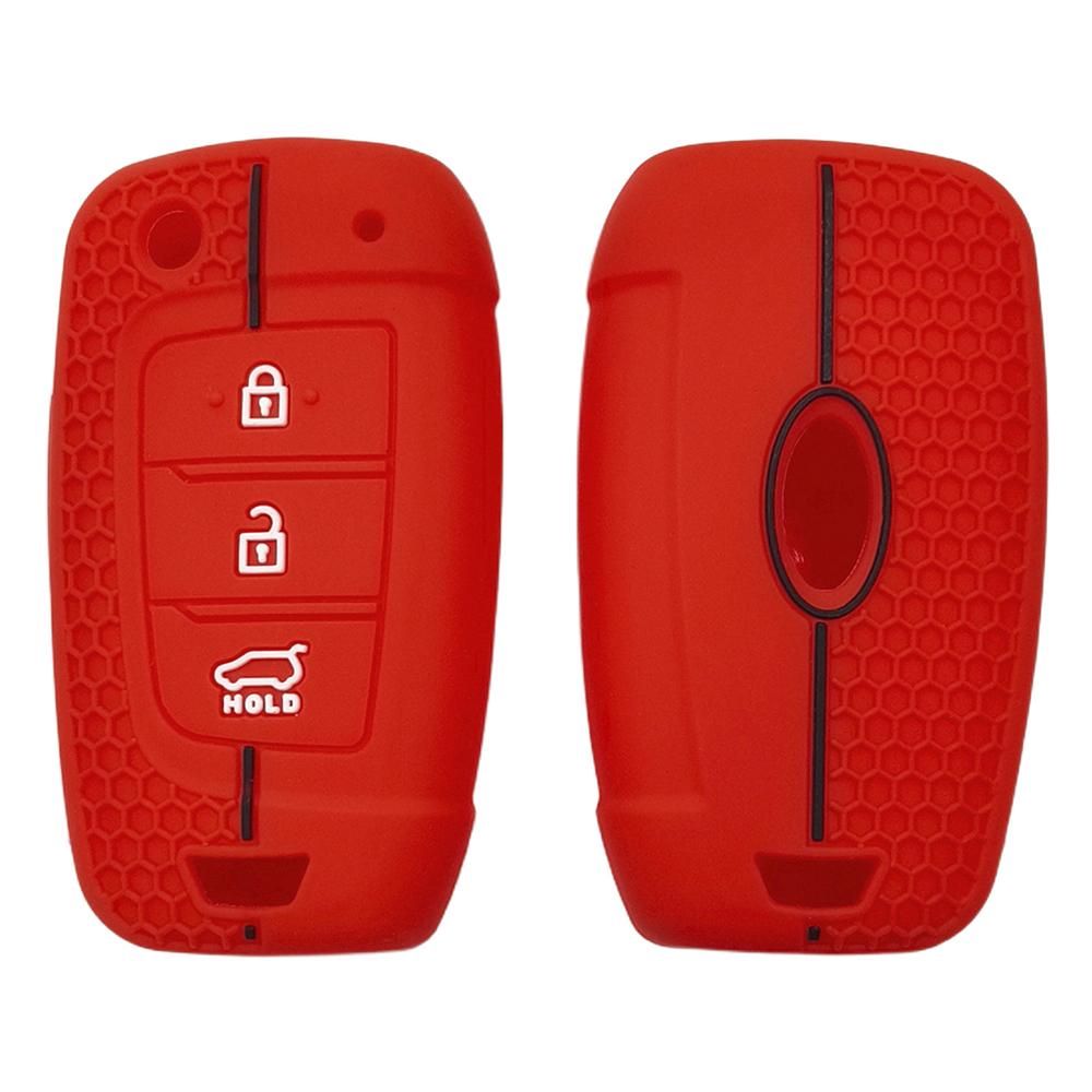 1Pc Black/Red/Blue Car Key Case,For Hyundai Fiesta IX25 Folding 3-Button Honeycomb Pattern Silicone Key Case,Car Accessories