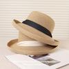 New Trendy Summer Women'S Straw Hat Rolled Edge Bow Breathable Sunscreen Large Eaves Sun Hat Shading Sun Beach Seaside Cap