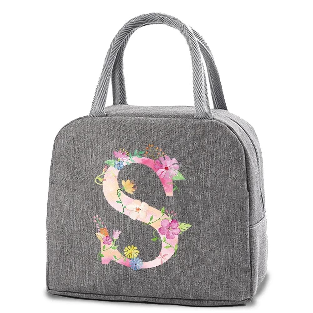 Reusable Insulated Lunch Bag Canvas Insulated Lunch Storage Bag Ladies Men's Portable Lunch Bag Waterproof Letter Pattern