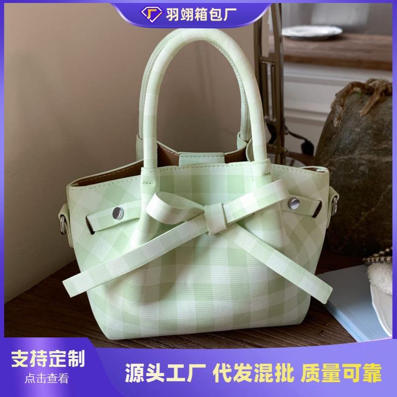 Plaid bag new fashionable versatile portable bucket bag women's high-end niche shoulder messenger bag