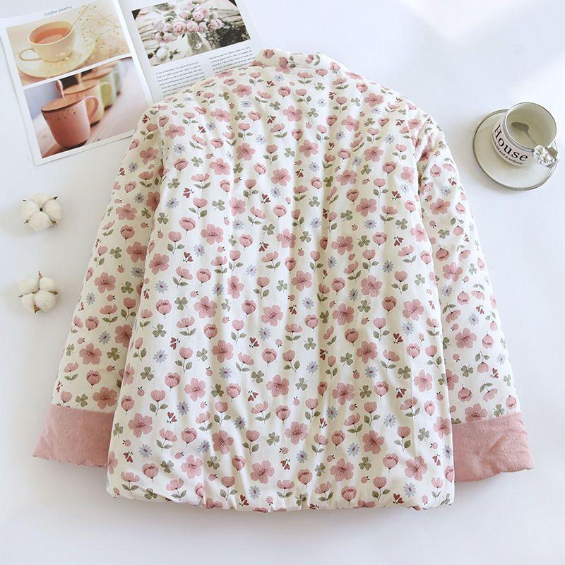 Mamas Vintage Verdickte Baumwolljacke Handgemachter Floraler Wintermantel Warme Baumwollwattierte Oberbekleidung