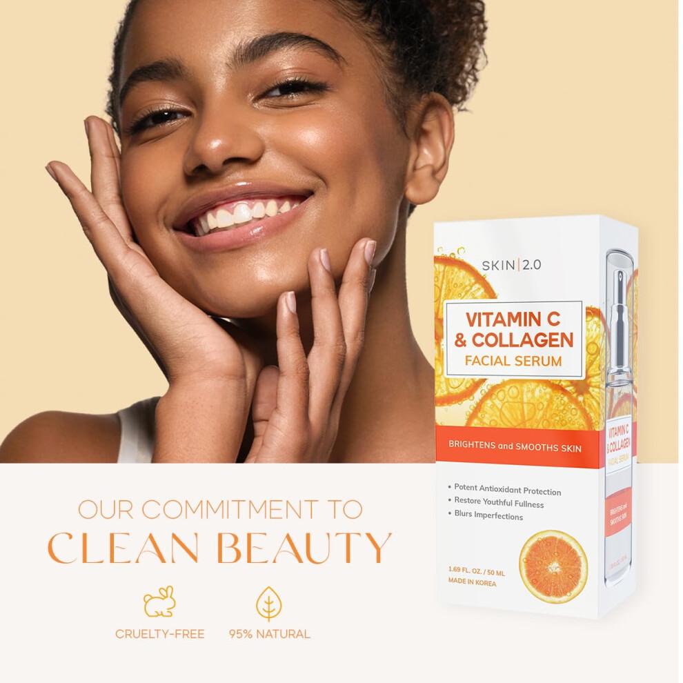 Vitamin C & Collagen Serum & Day Cream Value Set Dermatologically Tested Korean Skincare for Dark Spots and Brightening Anti-Ag