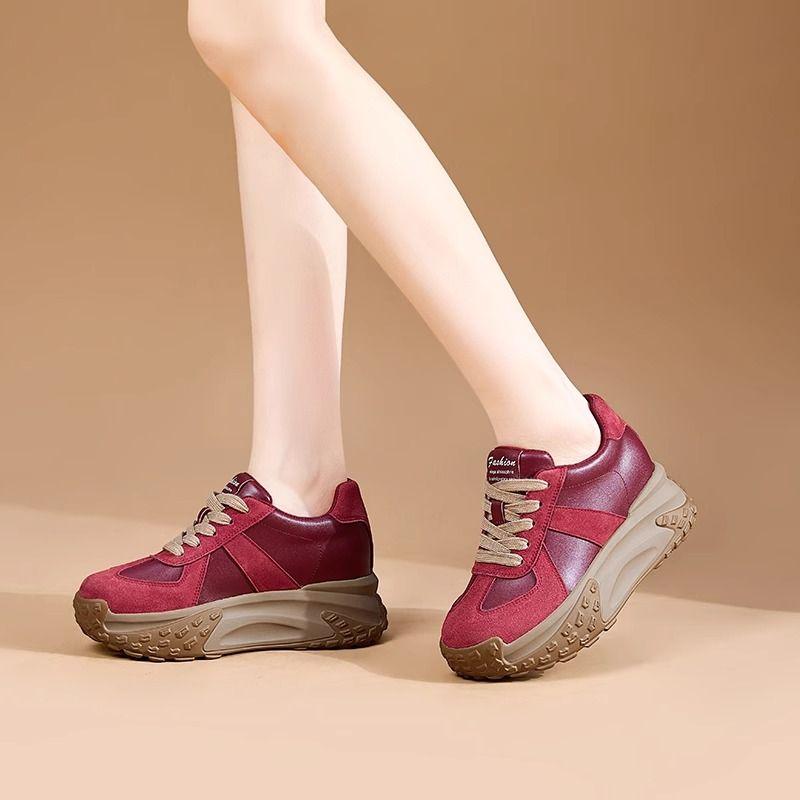 High on Platform Sneakers Shoes for Women Red Round Toe Woman Footwear Spring Autumn 2025 New Quality Stylish Y2k Fashion Sale