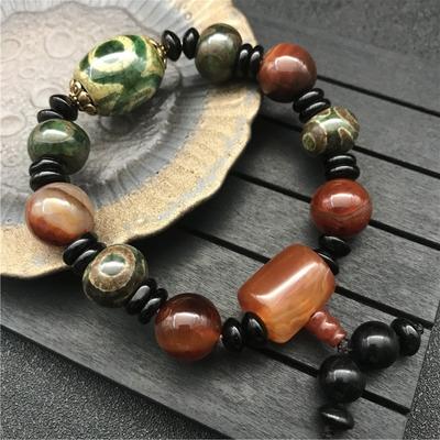 Natural Tibetan Dzi Bracelet Charm Agates Strand Hand Strings Chinese Style Retro Bracelets Mens Accessories