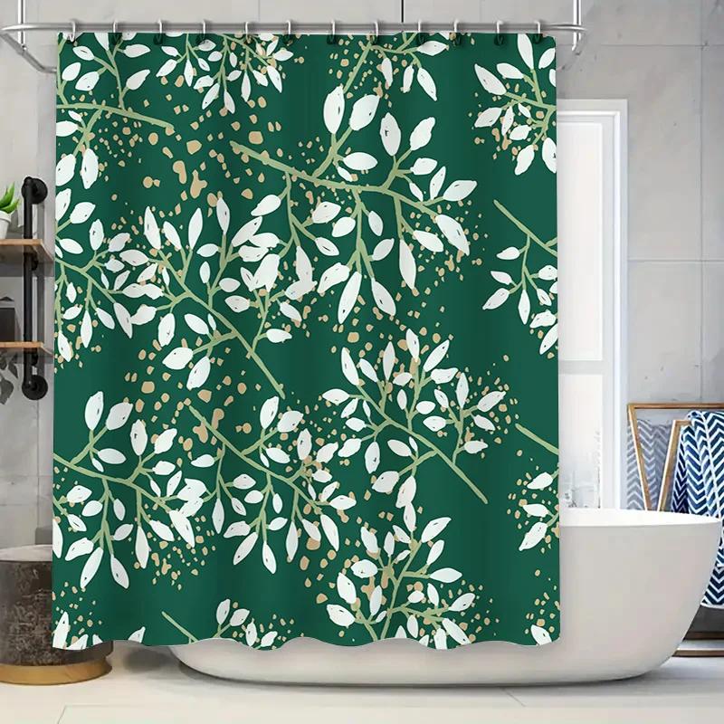 Green Floral Shower Curtain Set Luxury White Bathroom Decor for Home Modern Bath Mat, Rods Accessories Kit