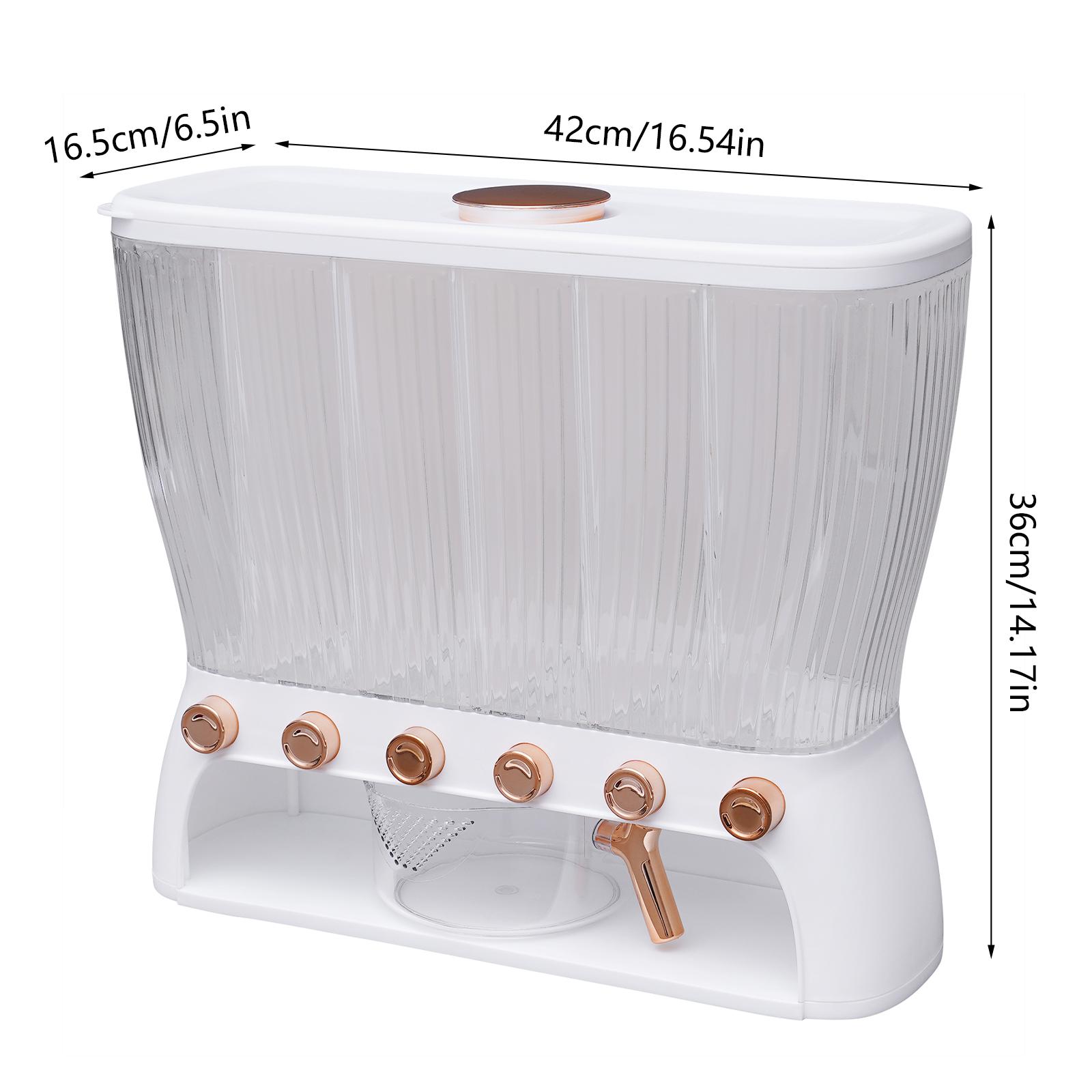 Rice Dispenser with Cup,Wall-Mounted 6 Grid Dry Food Dispenser Rice Bucket Grains Storage Container Cereal Dispenser
