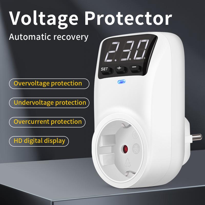 16A 230V Automatic Voltage Protector Switch Adjustable Power Surge Protection EU Socket Type Volt Safe For Home Appliances