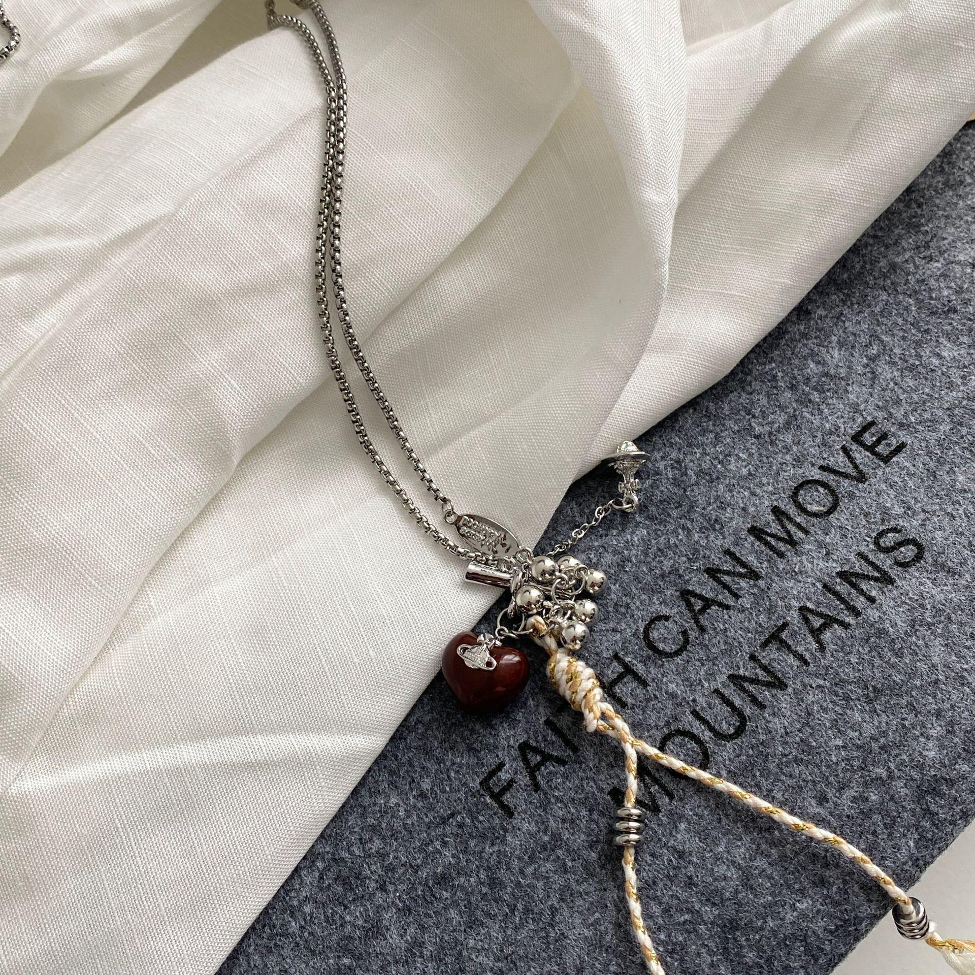 

Colorful Woven Heart and Grape Necklace for Women - Sweet, Fashionable, Cool Style Long Sweater Chain