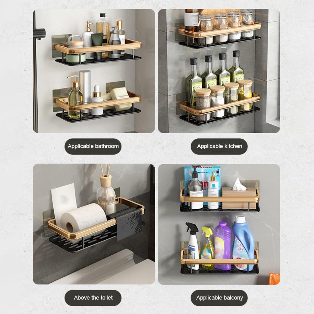 No-Punch Storage Rack,Wall-Mounted Multifunctional Toiletries Organiser for Bathroom,Aluminum Storage Racks for Kitchen Toilet