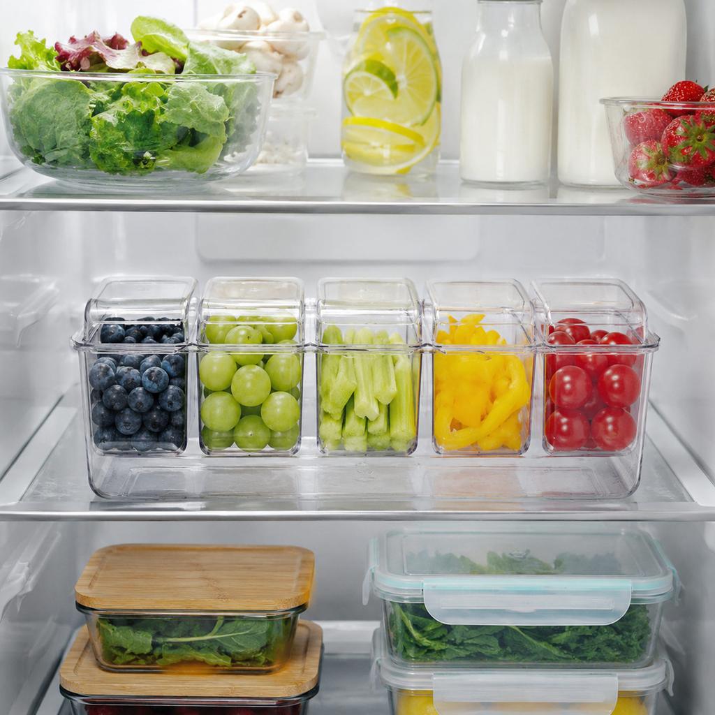 Storage Container with Dividers, Bento Lunch Box for Sliced , Portable Plastic for Kitchen