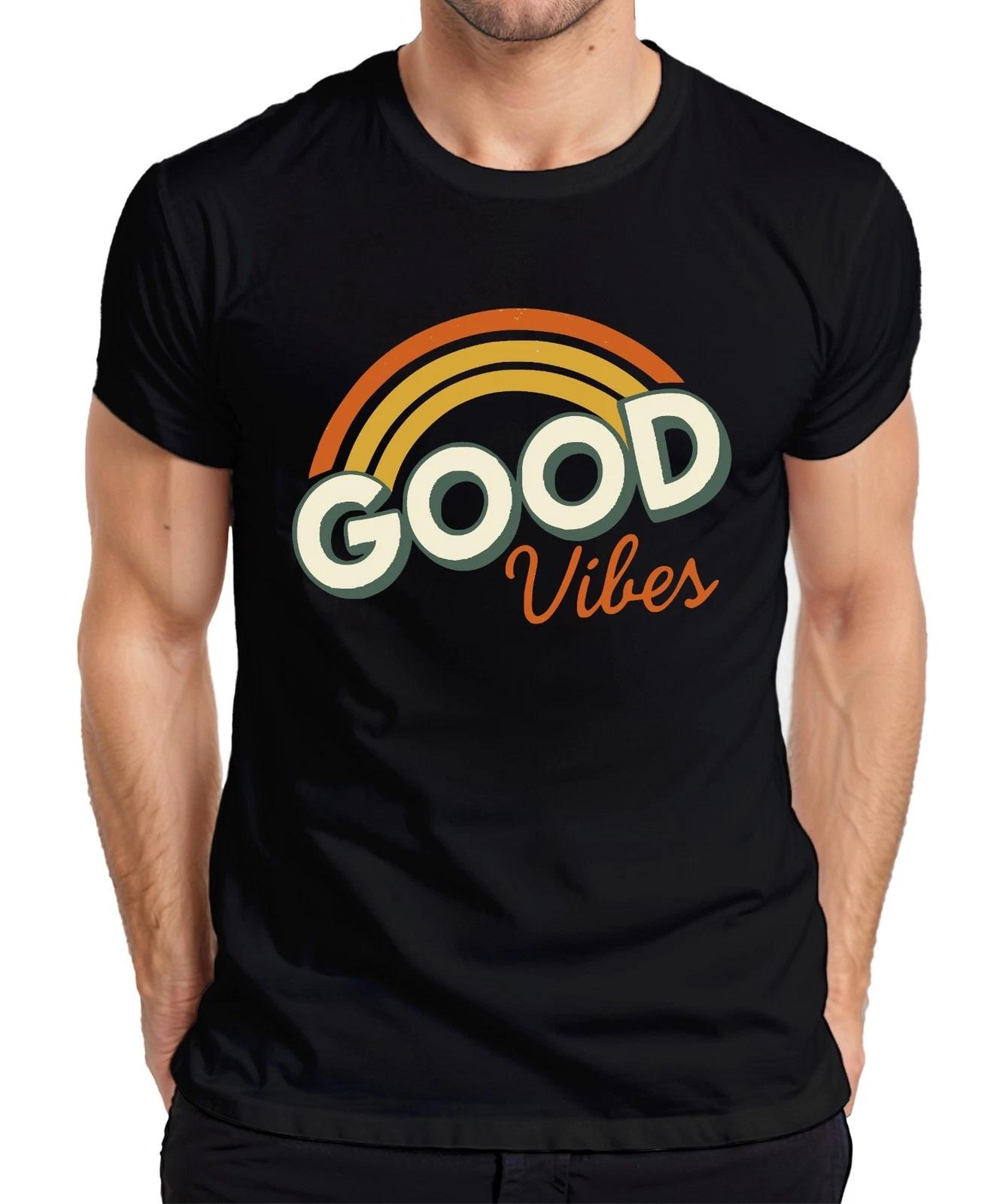 Good Vibes Retro Regenbogen Vintage 70erJahre Hippie Boho Sommer Herren T-Shirt XXXXL