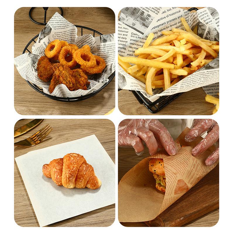 100Pcs Oil-Proof Wax Paper Food Wrapper Paper Bread Sandwich Burger Fries Wrapping Tray Basket Liners Fast Food Bread Oilpaper