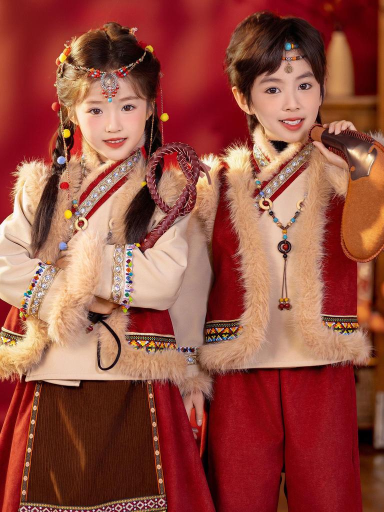 Children's Velvet Hanfu: Ethnic Performance Costume for Boys and Girls
