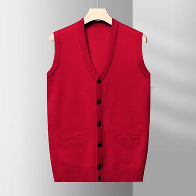 Papa Herbst Herren Neue Lockere Weste Mode Einfache V-Ausschnitt Einfarbig Lässige Weste Unterziehstrickweste.