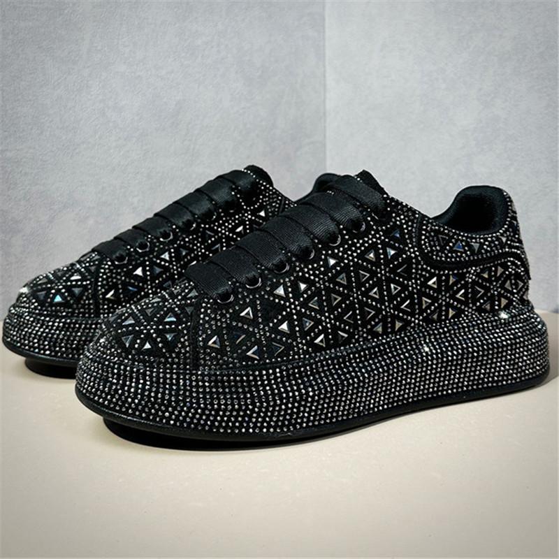 Fashion Luxury New Designer Men's White Black Charm Rhinestone Platform Causal Shoes Flats Male Hip-hop Walking Sneakers Zapatos Hombre