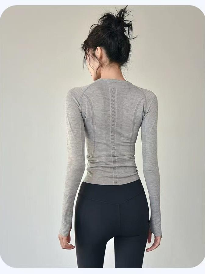 2025 Damen Schnelltrocknender Nahtloser Langarm Slim Fit Yoga Anzug