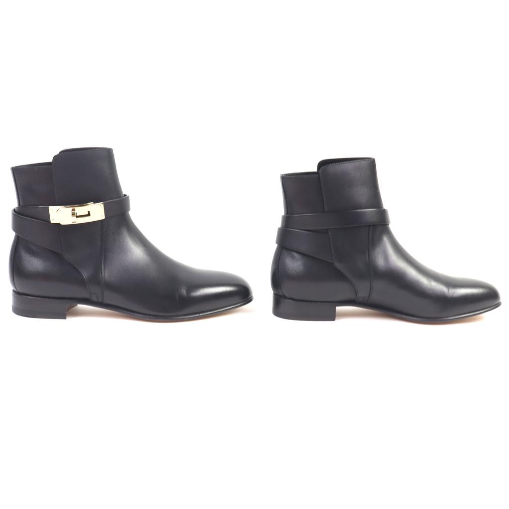 Hermes Short Boots Neo Kelly Buckle Black Leather Women 37 Used