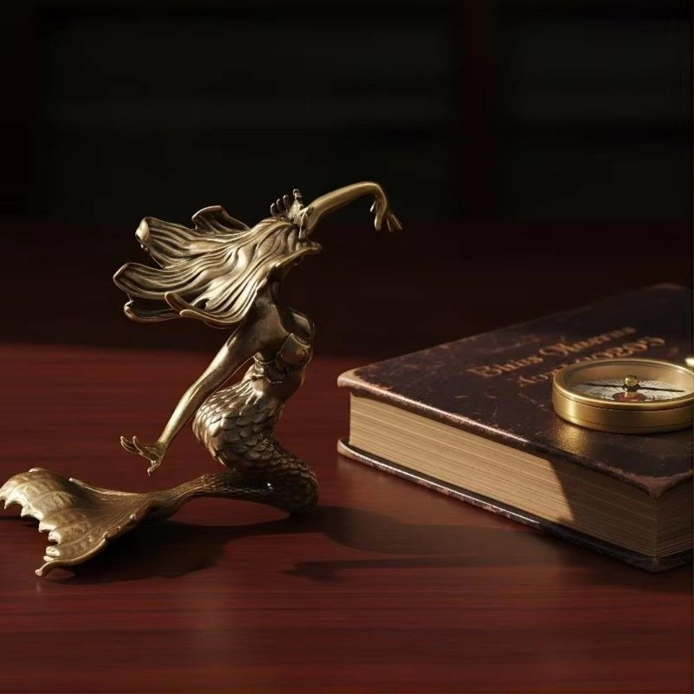 Elegant Mermaid Figurine Decor Solid Brass Mermaid Sculpture Brass Beauty Figurine Desktop Decor