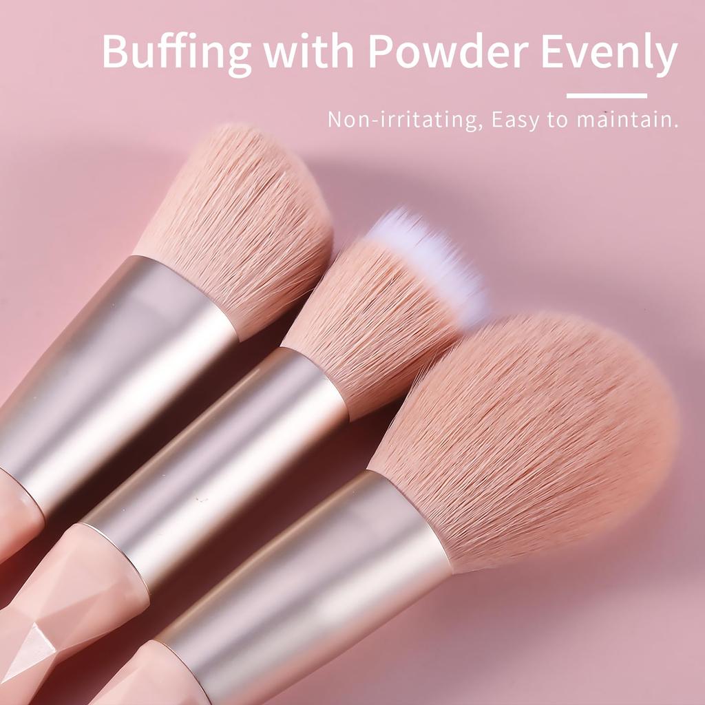 ENZO KEN Rosa Harts Sminkborste Set med Rese Diamantform Timglas Färgglad Vegansk Ansikts Ögonskuggsborste Kontur Blanda Komplett Borste Kit Väska,