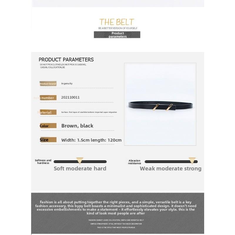 New Women's Skinny Belt - Korean Style, Artsy Leather Belt, Business-grade Top Grain Cowhide Belt