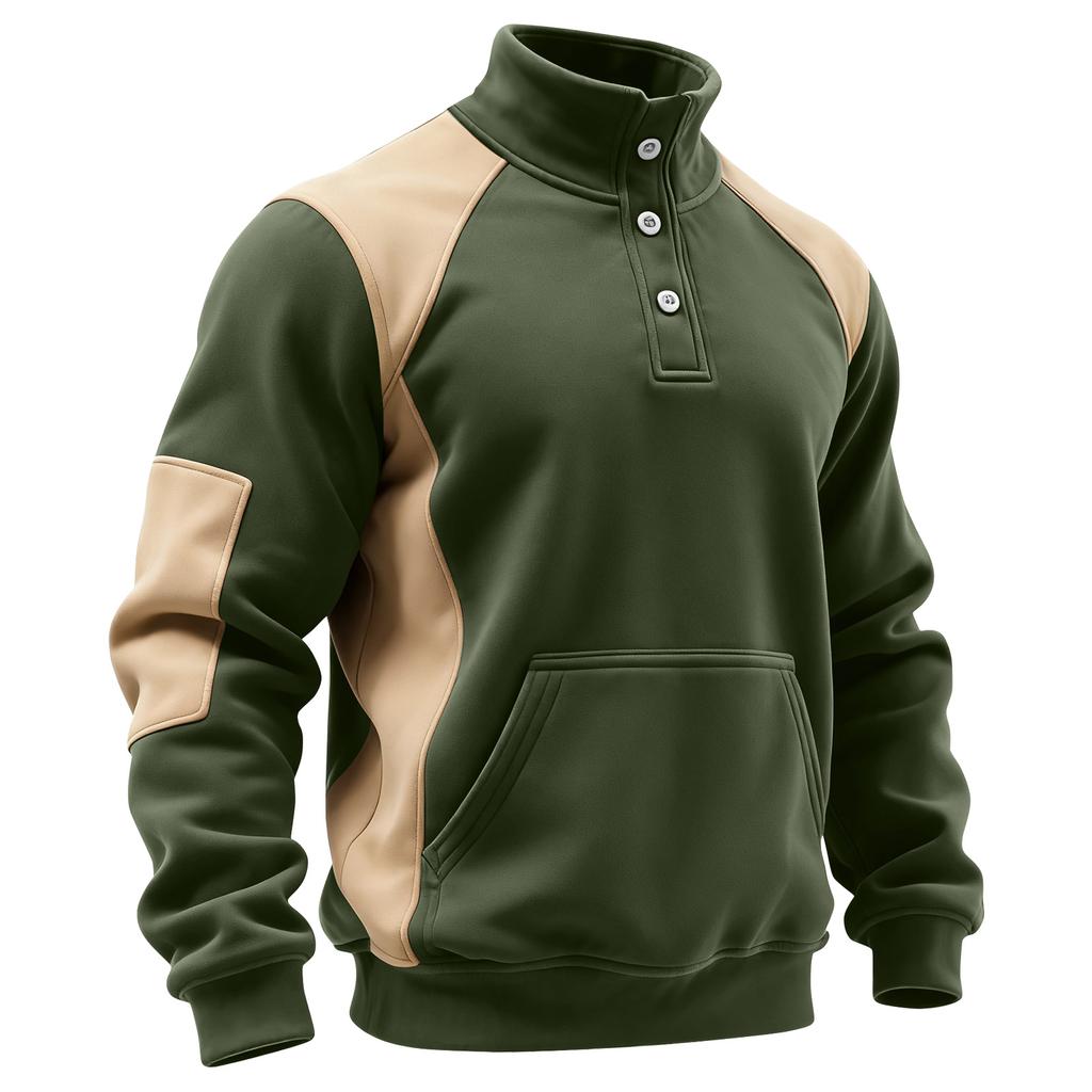 Men's Colorblock Stand Collar Button Sweatshirt Hoodie Men's Sports Large Size Casual Sweatshirt