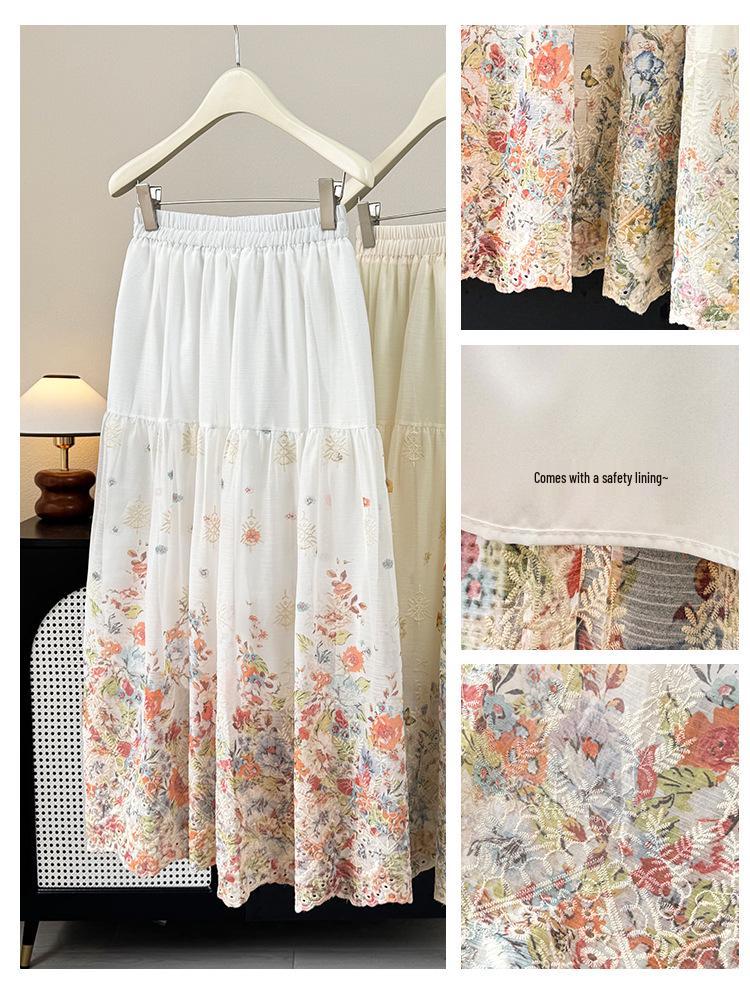 Monet Garden Floral Print Midi Skirt: French A-line Beach Style, Spring/Summer 2026 Collection