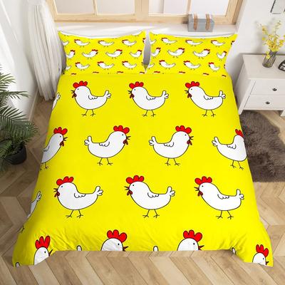 Cute Chick Duvet Cover Yellow Bedding Set Cute Farmhouse Animal Three-Piece Set