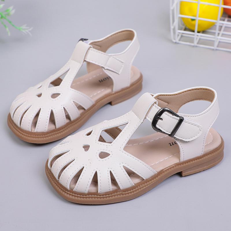 Dívčí sandály s výřezy, páskem do T, duté dětské princeznovské sandály pro dívky, měkké, klasické, vysoce kvalitní, s koncovkou, protiskluzové